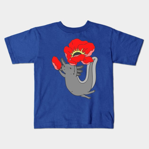 Axolotl with poppy II Kids T-Shirt by natelledrawsstuff